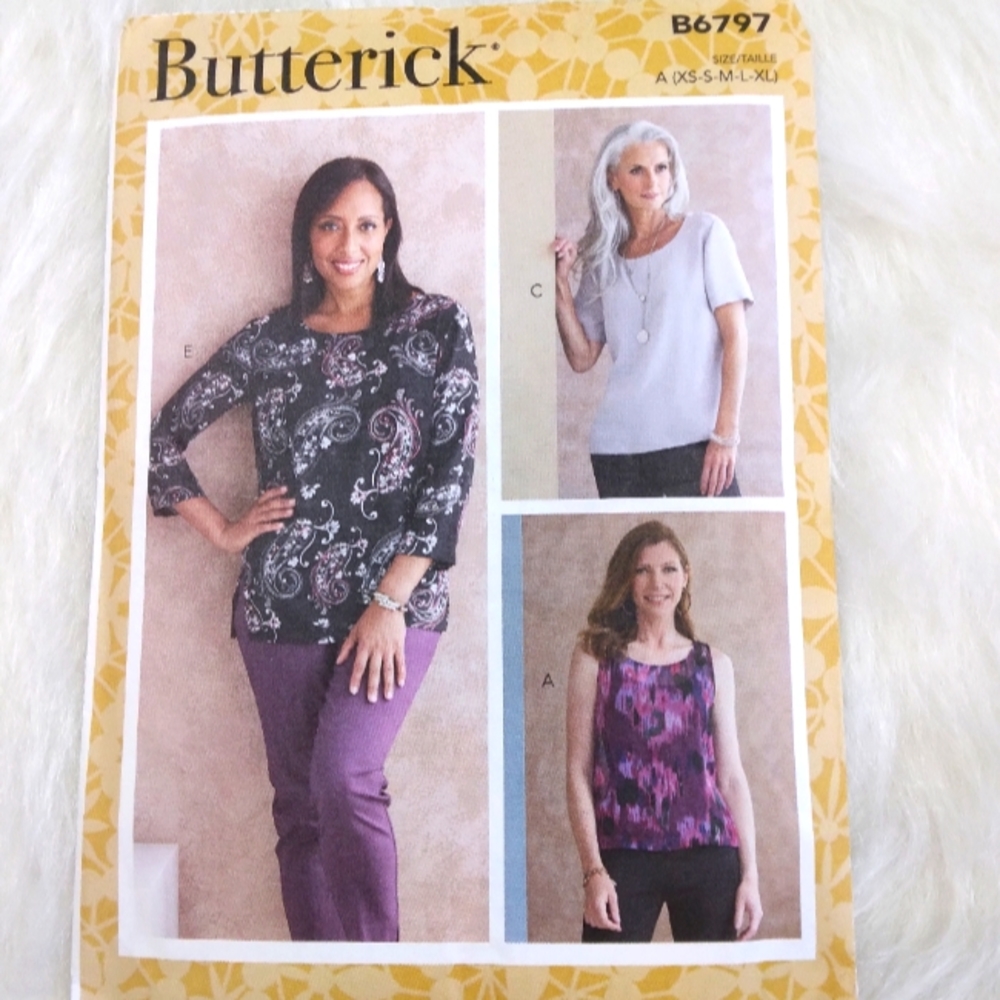 Butterick B6797 Misses Top with 3 sleeve lengths and optional pocket. Si…